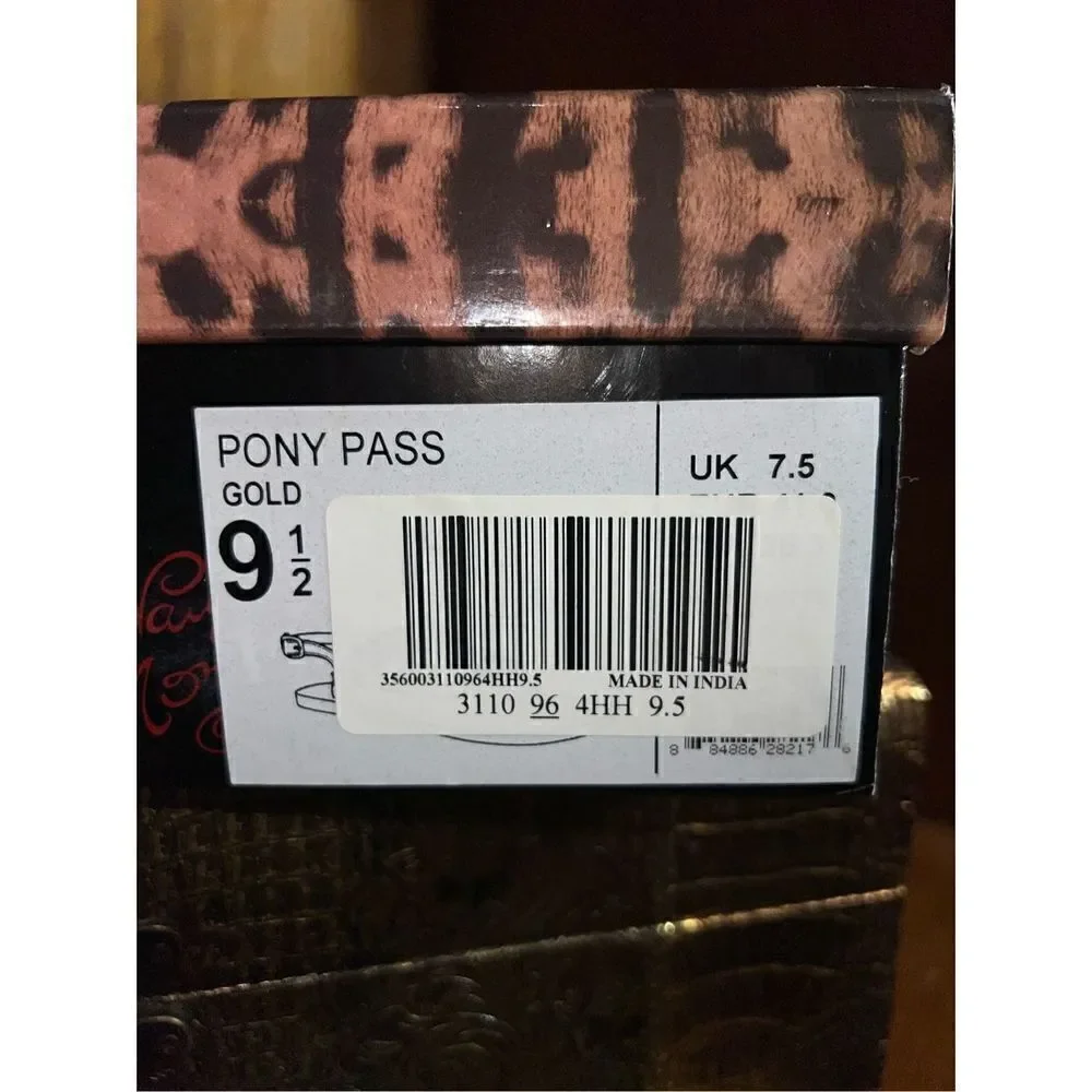 Naughty Monkey NIB Pony Pass Gold Jeweled Flats Size 9.5